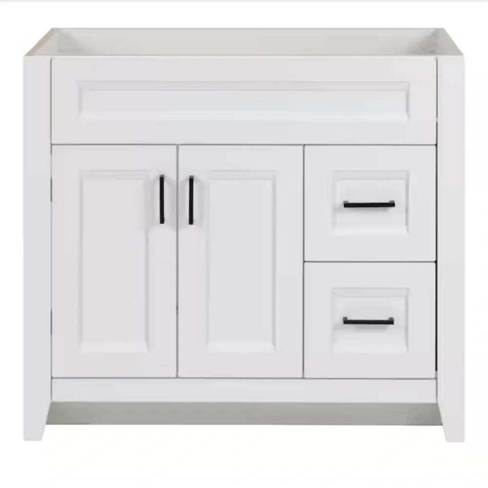 Sleek White Vanity with Black Handles